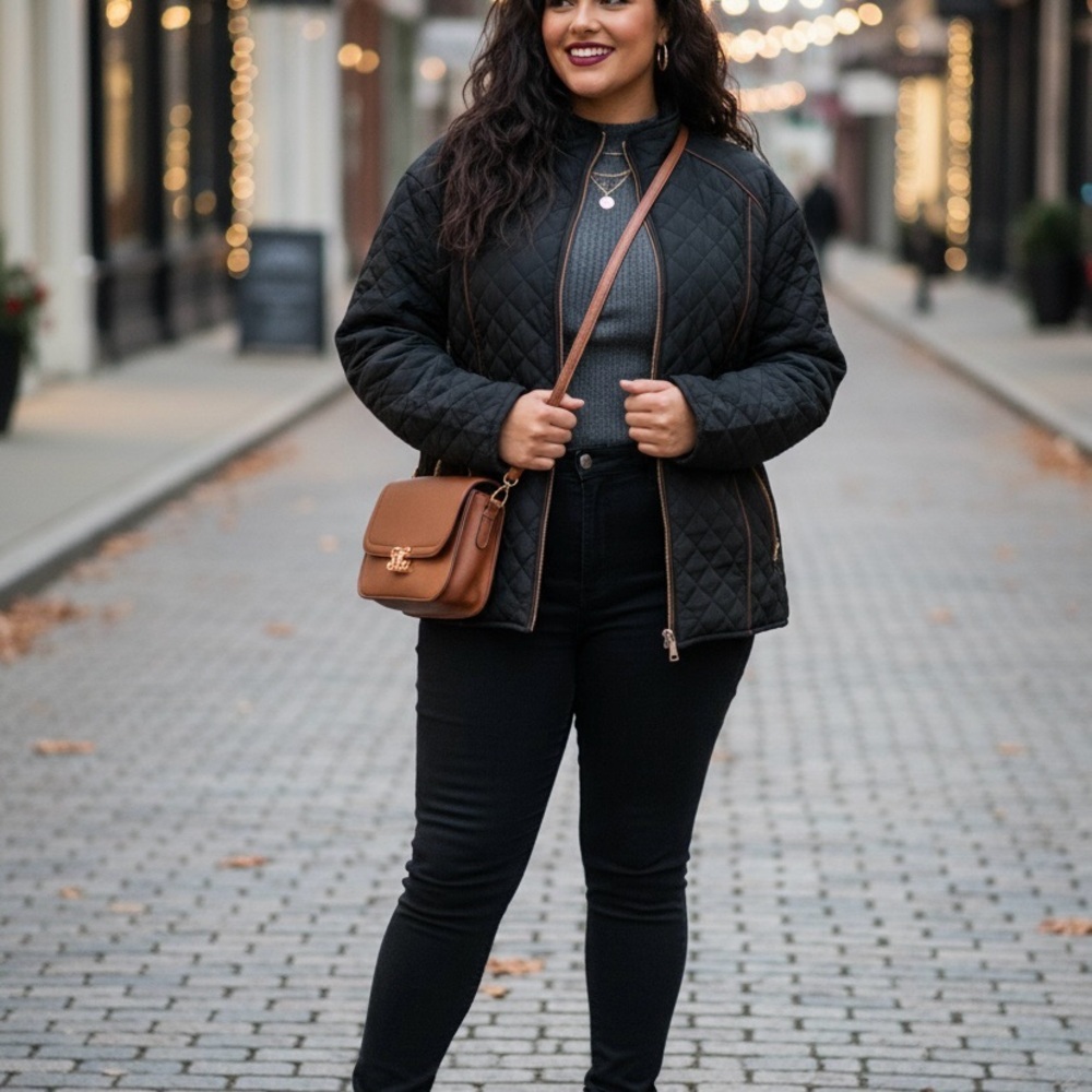 Women’s Fall Jacket Black Quilted Size 3x, Perfect Fall Apparel